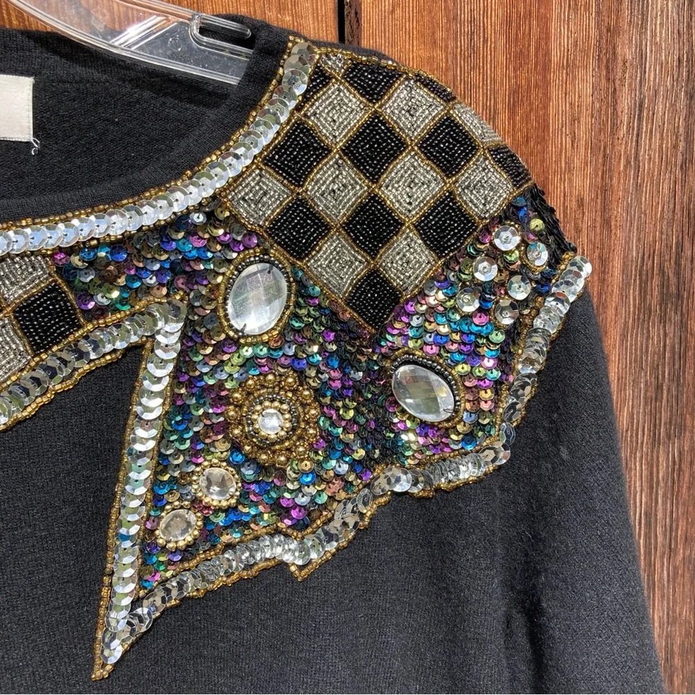 Vintage TJW sequined, angora and wool black sweater size large - Picture 3 of 7